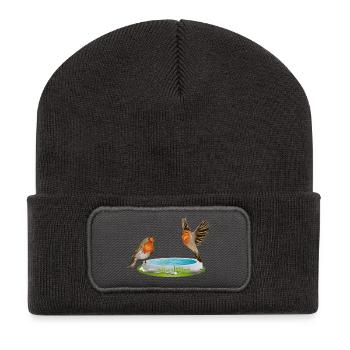Bird potions with two fun robins - Recycled Patch Beanie - dark grey - Front