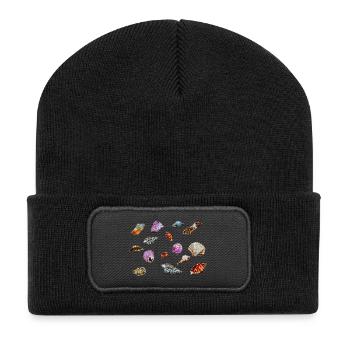 Bunte Muscheln Meeresmuster - Recycelte Patch Beanie - Schwarz - Vorne