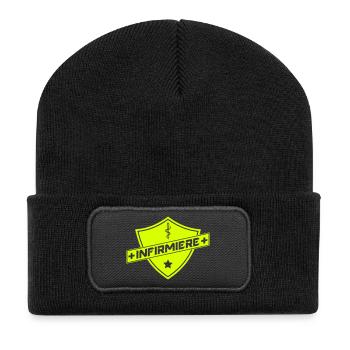 blason infirmiere - Recycelte Patch Beanie - Schwarz - Vorne