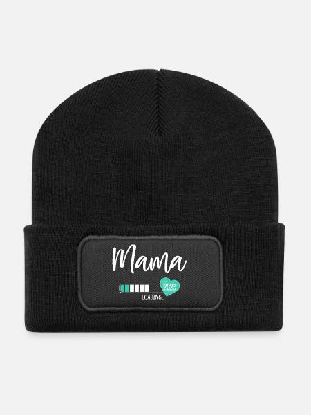 Mom Loading 2023 Heart Baby Young Mom-to-be - Recycled Patch Beanie - black