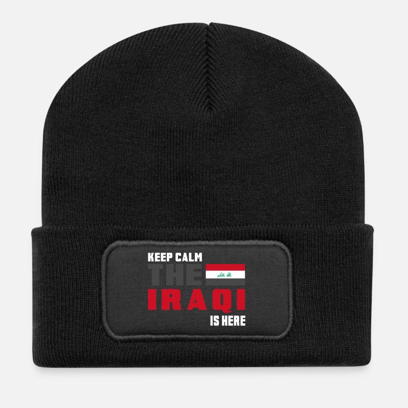 Keep Calm Irak Flaggen Design - Recycelte Patch Beanie - Schwarz