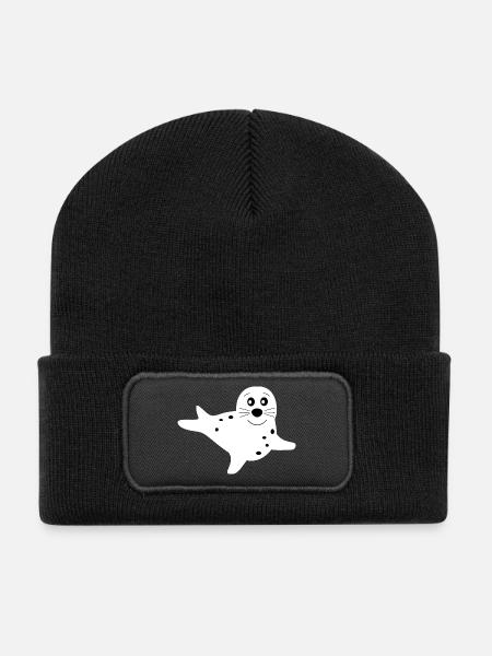 Seehund weiß Seehunde Robbe Robben Tiere - Recycelte Patch Beanie - Schwarz