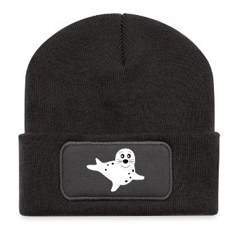 seal white seals seal seals animals - Recycled Patch Beanie - dark grey - Front