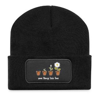 Zeit (dunkel) - Recycelte Patch Beanie - Schwarz - Vorne