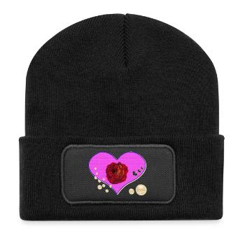 rosen design, Herzmuster Perlen - Recycelte Patch Beanie - Schwarz - Vorne