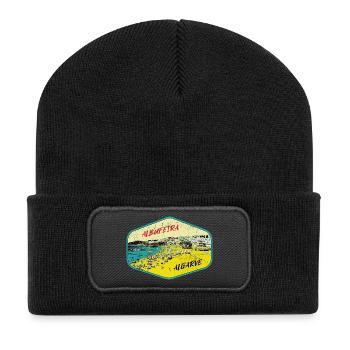 Albufeira Algarve Portugal, Strand Sommer Retro Sonne - Recycelte Patch Beanie - Schwarz - Vorne