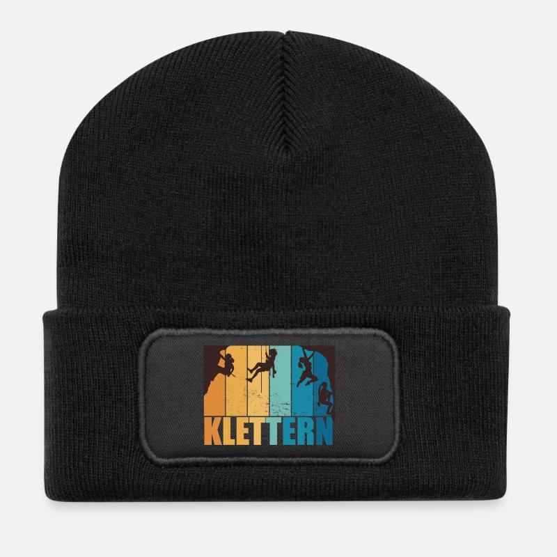Klettern Bouldern Bergsteigen Berge Vintage - Recycelte Patch Beanie - Schwarz