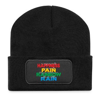 Happiness (dark) - Recycled Patch Beanie - black - Front