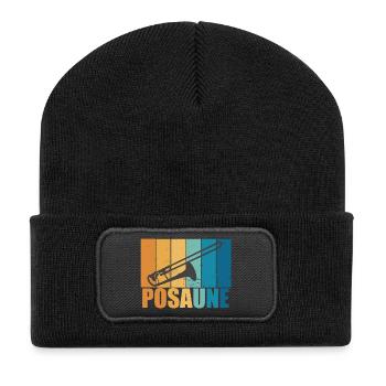 Posaune Vintage Musiker Instrument Geschenk - Recycelte Patch Beanie - Schwarz - Vorne