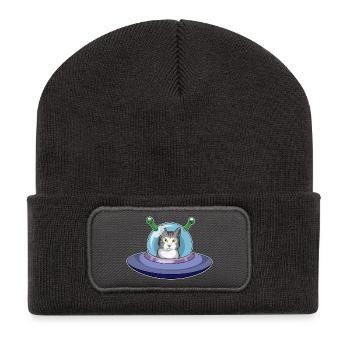 Cat Spaceship Space - Recycled Patch Beanie - dark grey - Front