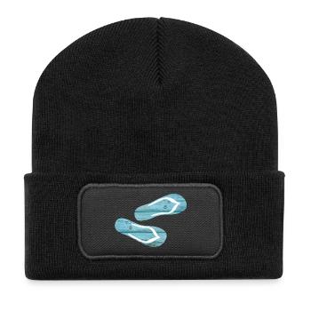 Latschen Flip Flops Urlaub Holz Bretter cool - Recycelte Patch Beanie - Schwarz - Vorne