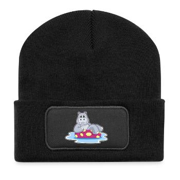 Nilpferd kleines Boot - Recycelte Patch Beanie - Schwarz - Vorne