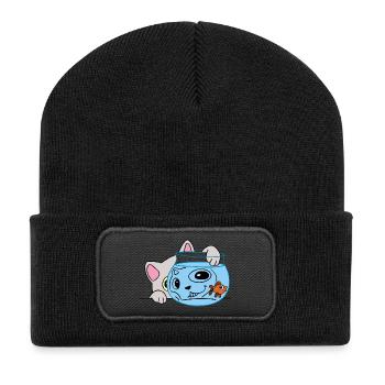 Le chaton pêcheur - Beanie recyclé à patch - noir - Devant