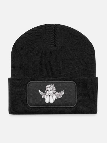 Little dreamy angel cherub - Recycled Patch Beanie - black