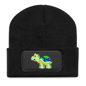 Schildkröte Erdkugel - Recycelte Patch Beanie - Schwarz - Vorne
