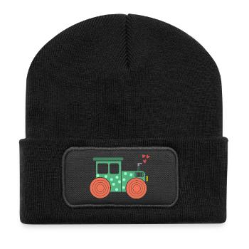 Kraftfahrzeug Ackerbau Herz Traktor Biobauer Feld - Recycelte Patch Beanie - Schwarz - Vorne