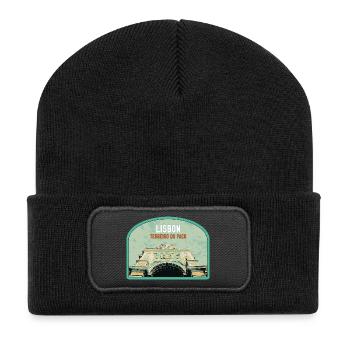 Lissabon Gate Augusta Street Badge, Portugal - Recycelte Patch Beanie - Schwarz - Vorne