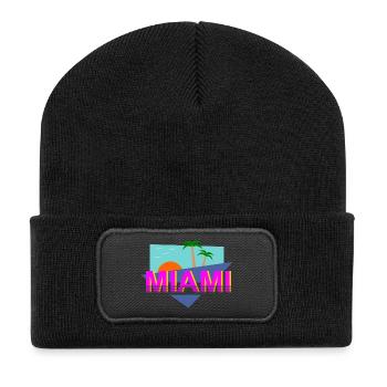 Miami Retro - Recycelte Patch Beanie - Schwarz - Vorne