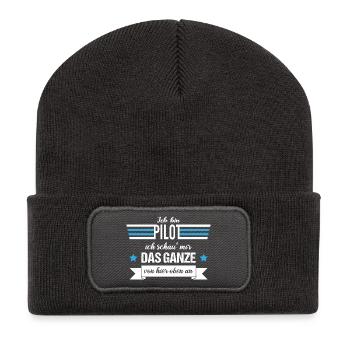 Ich bin Pilot ich schau mir das Ganze von oben an - Recycelte Patch Beanie - Dunkelgrau - Vorne