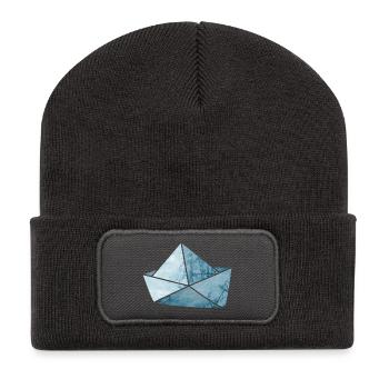 Bateau en papier Ancre Lac Navire de mer Bateau de vacances - Beanie recyclé à patch - charbon - Devant