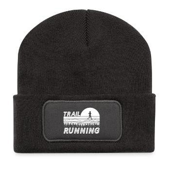 Trail Running Sunset with Mountains and Forest - Recycled Patch Beanie - dark grey - Front