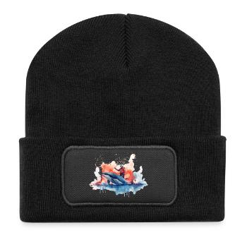 Watercolor Whale - Recycled Patch Beanie - black - Front