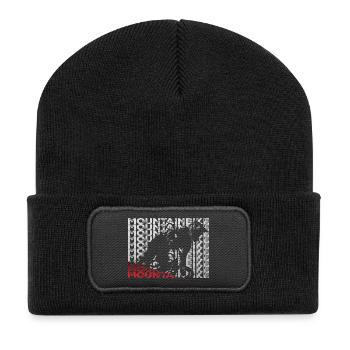mountainbike silhouette rider text block - Recycelte Patch Beanie - Schwarz - Vorne