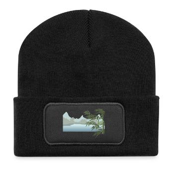 River landscape with palm leaves - Recycled Patch Beanie - black - Front