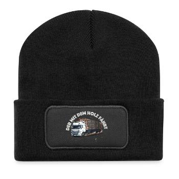 der mit dem holz fährt holzlkw holzernte forst - Recycelte Patch Beanie - Schwarz - Vorne