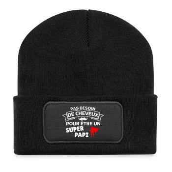 Humour capillaire super héros paternité - Beanie recyclé à patch - noir - Devant