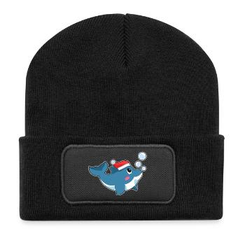Dolphin Christmas Santa Hat - Recycled Patch Beanie - black - Front
