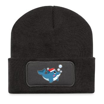 Chapeau de père Noël dauphin - Beanie recyclé à patch - charbon - Devant
