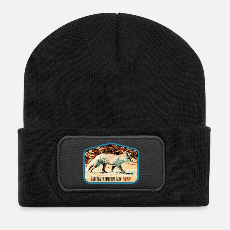 Anderdalen Snow Fox Patch: Nordische Fauna - Recycelte Patch Beanie - Schwarz