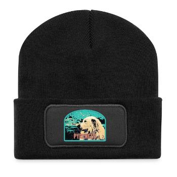 Pyrenäen-Schäferhund-Aufnäher: Berggefährte - Recycelte Patch Beanie - Schwarz - Vorne