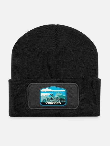 Gämsen- und Vercors-Landschaft: Alpine Natur - Recycelte Patch Beanie - Schwarz