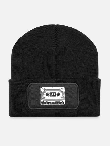 Retro Design Audio Kassette - Recycelte Patch Beanie - Schwarz