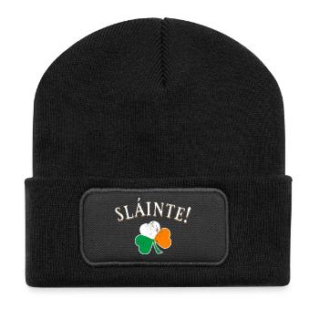 Slainte Irland Trinkspruch Kleeblatt Patricks Day - Recycelte Patch Beanie - Schwarz - Vorne
