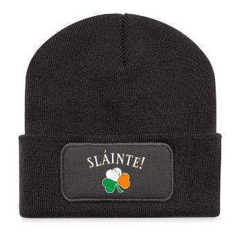 Slainte Irland Trinkspruch Kleeblatt Patricks Day - Recycelte Patch Beanie - Dunkelgrau - Vorne
