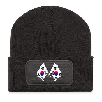 Deux drapeaux croisés de la Corée du Sud - Beanie recyclé à patch - charbon - Devant