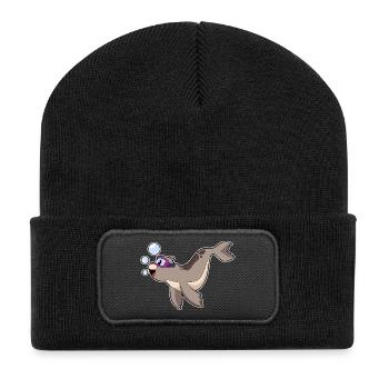 Seehund Taucher Schwimmbrille Tauchen - Recycelte Patch Beanie - Schwarz - Vorne