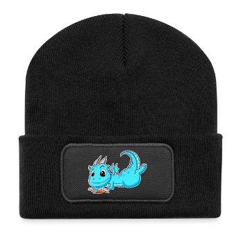 Drache Buch Lesen - Recycelte Patch Beanie - Schwarz - Vorne