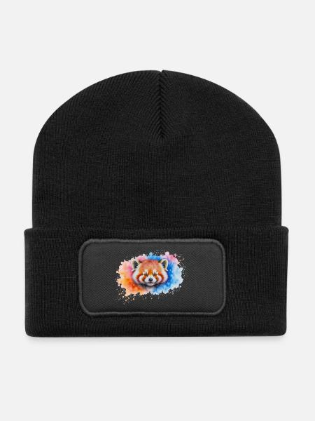 Wasserfarbener Roter Panda Splash - Recycelte Patch Beanie - Schwarz