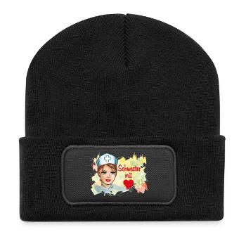 Schwester mit Herz Pflegehelden - Recycelte Patch Beanie - Schwarz - Vorne