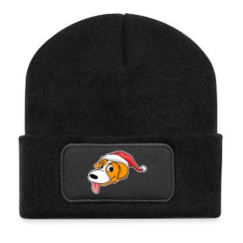 Christmas Dog Head Hat - Recycled Patch Beanie - black - Front