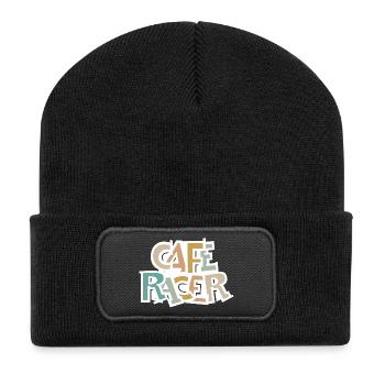 Caferacer retro Motorrad vintage Biker Symbol Logo - Recycelte Patch Beanie - Schwarz - Vorne