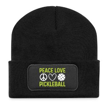 Frieden Liebe Pickleball - Recycelte Patch Beanie - Schwarz - Vorne
