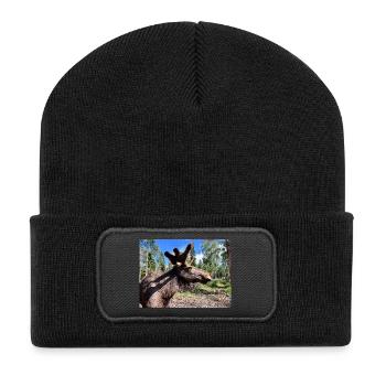 Elch - Recycelte Patch Beanie - Schwarz - Vorne