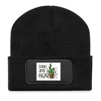 Sommer, Sonne, Kaktus – Aquarelldesign - Recycelte Patch Beanie - Schwarz - Vorne
