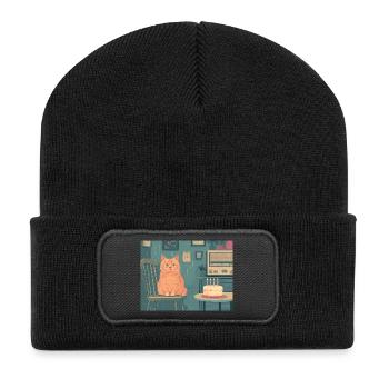 Happy Birthday cat - Recycelte Patch Beanie - Schwarz - Vorne