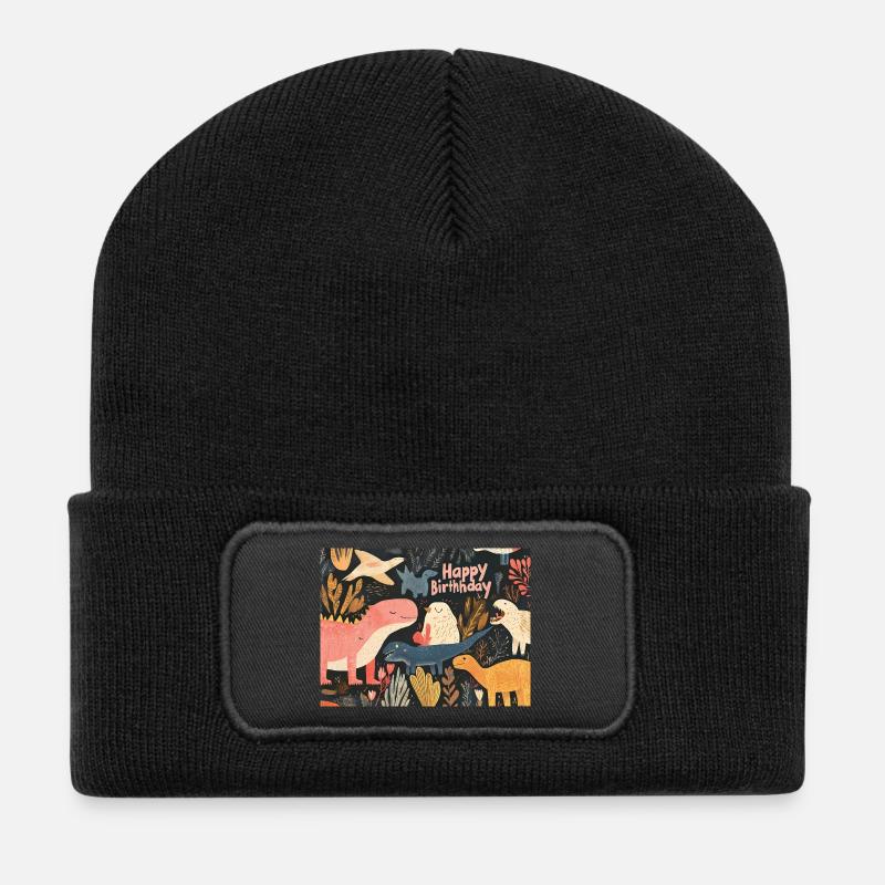 Happy Birthday Dino - Recycled Patch Beanie - black